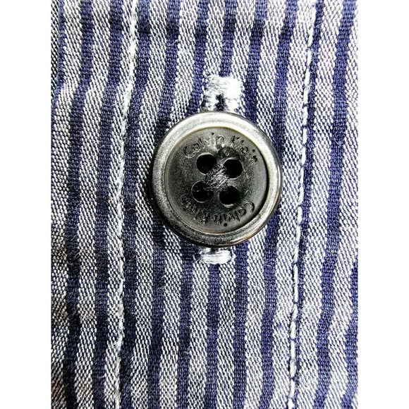 Calvin Klein Modern Fit Size Medium Men's Gray Navy Stripe Long Sleeve Shirt - Picture 6 of 12